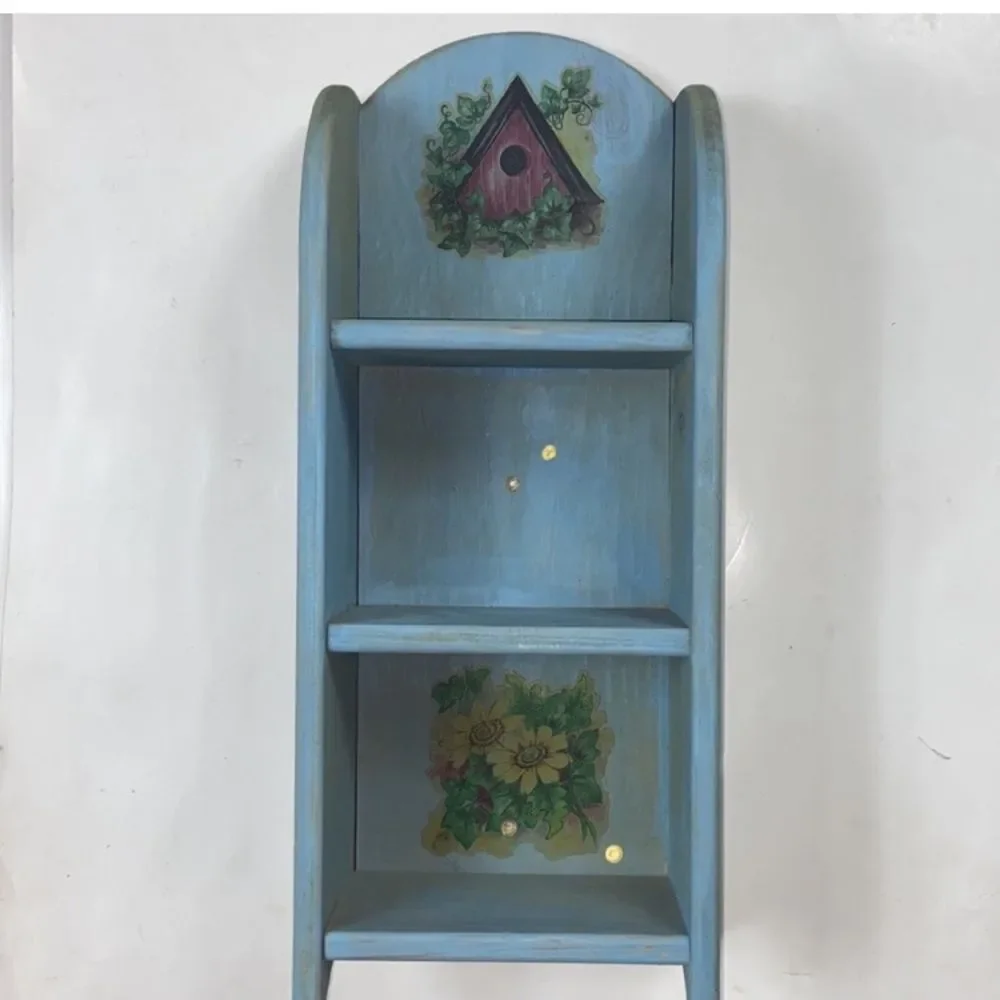 Vintage Blue and Yellow Display Shelves with Arched Design